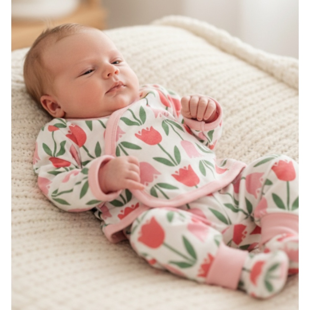 M+A MONICA + ANDY ORGANIC PINK TULIP KIMONO FOOTIE OUTFIT 🌸SZ NB🌸